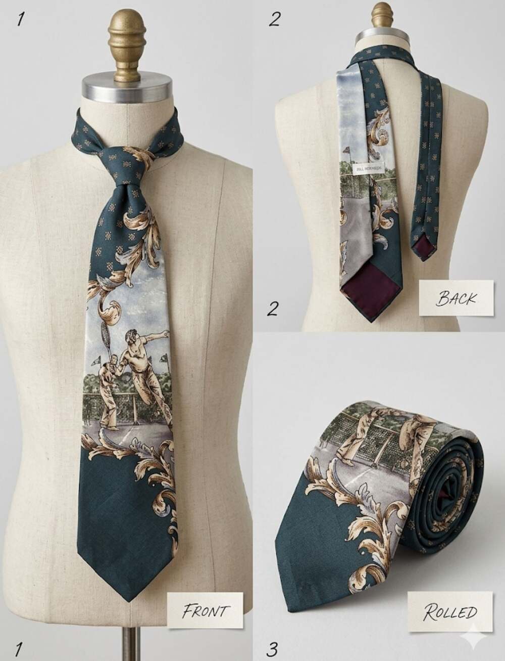 Bill Robinson Vintage Tennis Scene Silk Necktie